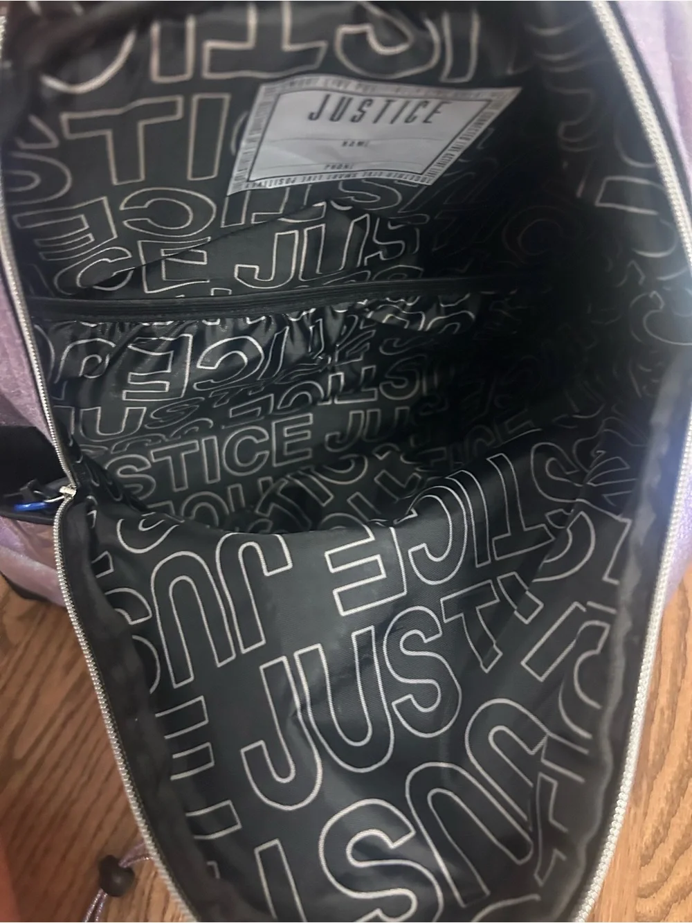 Justice Iridescent Holographic Backpack - Lavender to Silver Shift